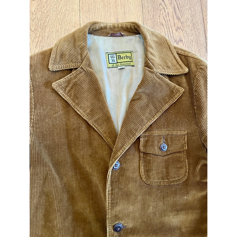 Derby of San Francisco Corduroy Blazer Mens 38 Brown Good Vintage Western Yoke